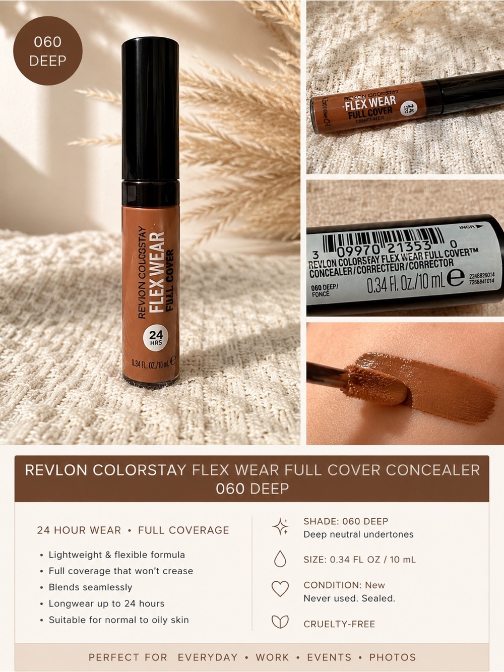 ✨ Revlon ColorStay Flex Wear Full Cover Concealer – Shade 060 Deep ✨